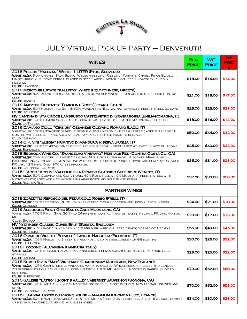 JULY Virtual Pick up Party – Benvenuti!