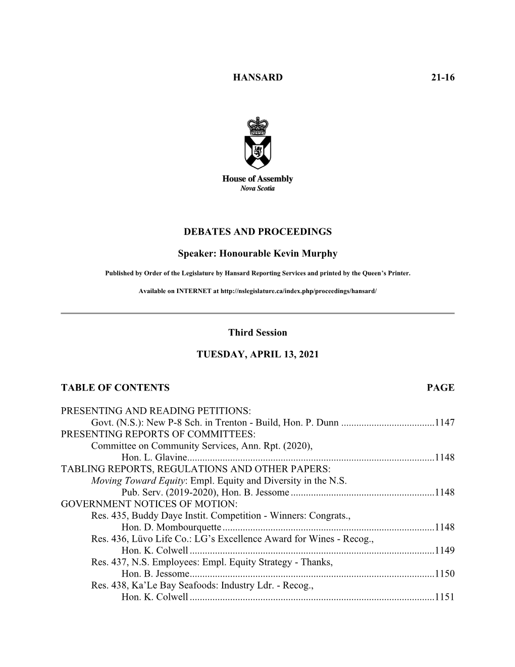 Hansard 21-16 Debates And