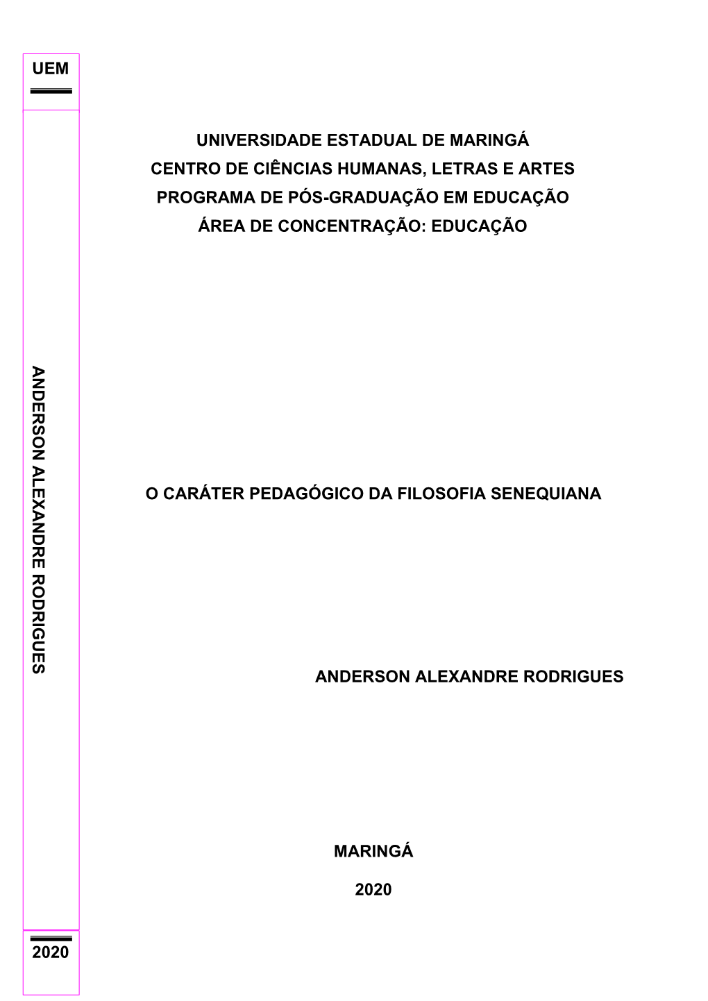 Dissertação Apresentada Por ANDERSON ALEXANDRE RODRIGUES Ao Programa