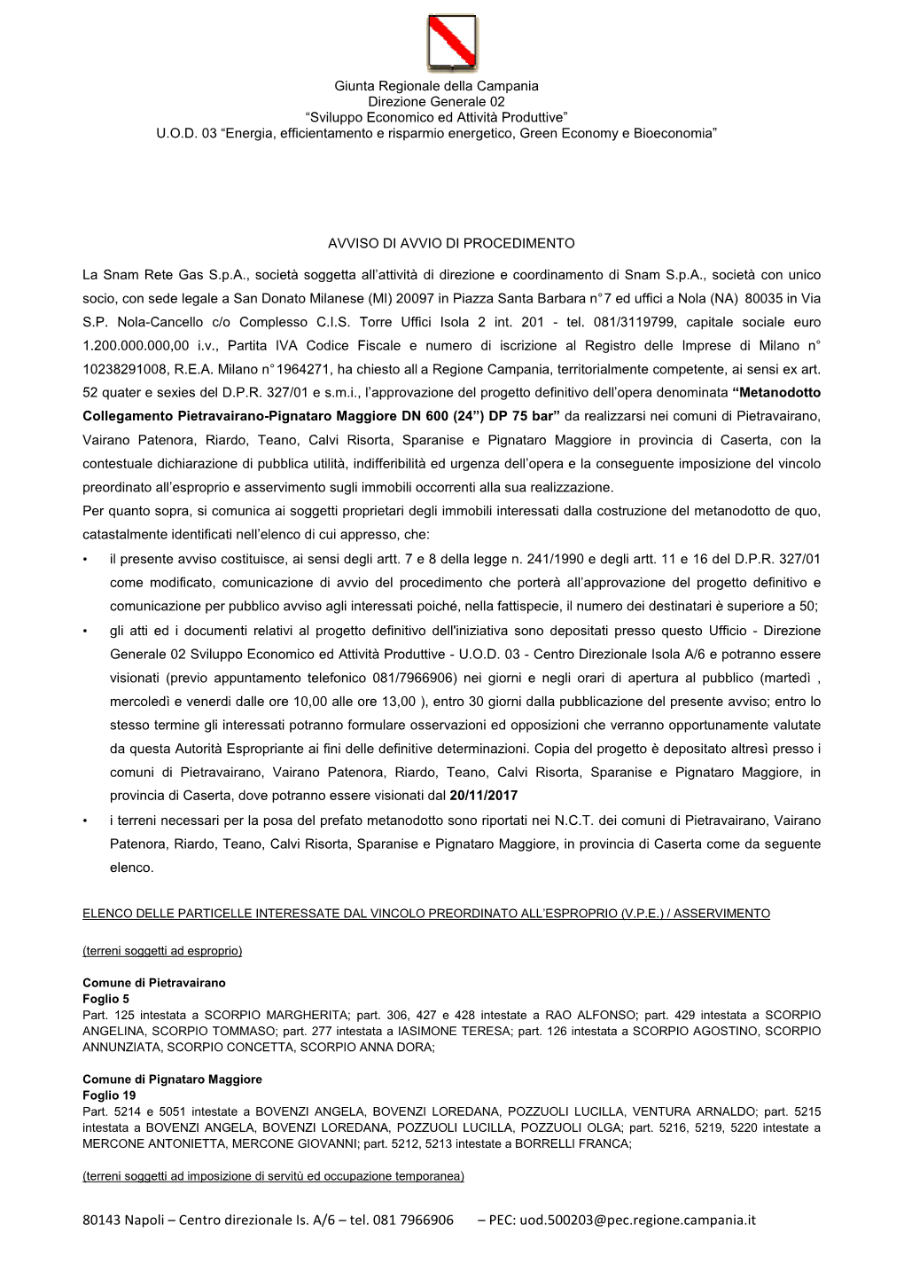 Avviso Avvio Procedimento Carta Int Regione