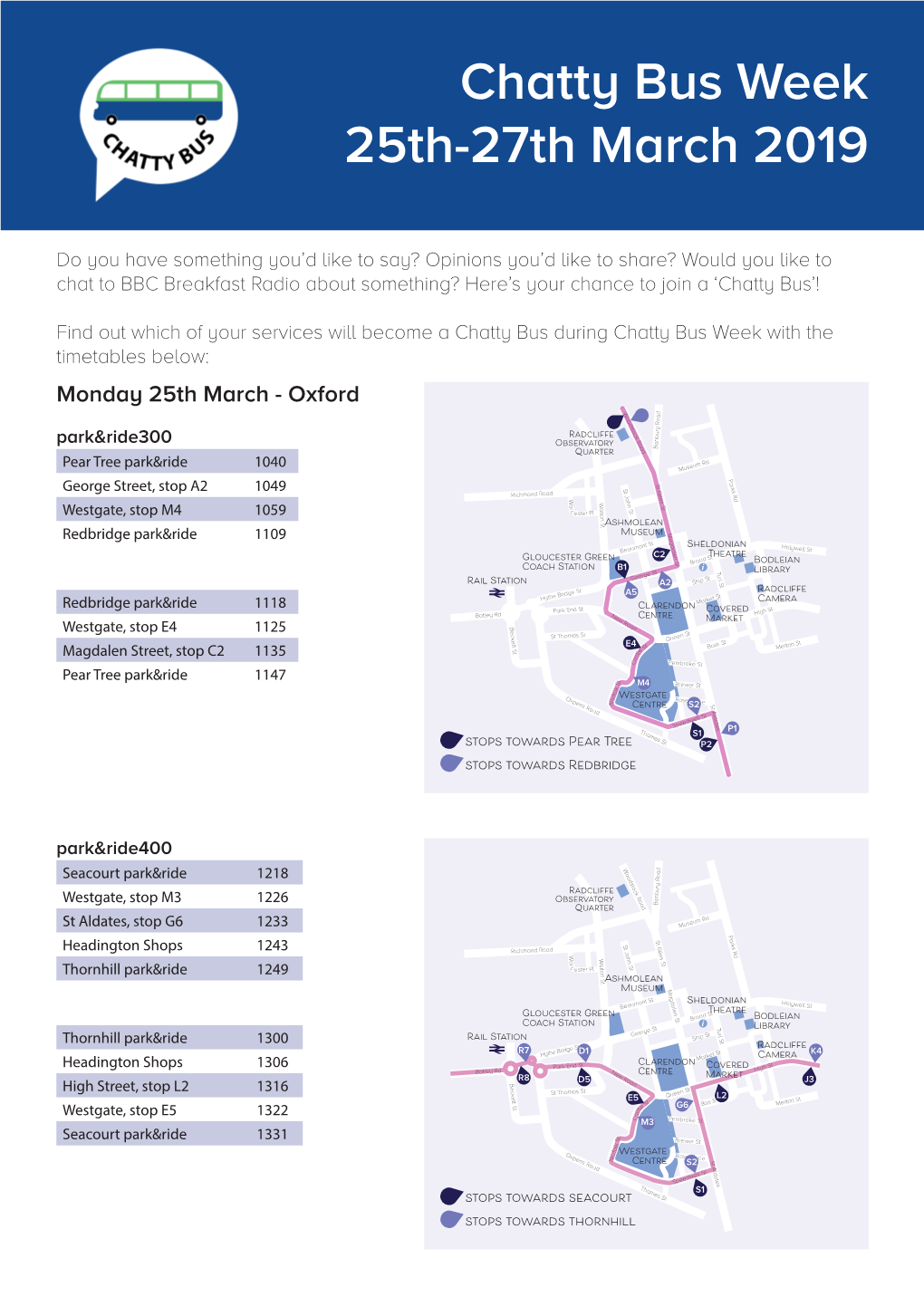 Chatty Bus Week 25Th-27Th March 2019