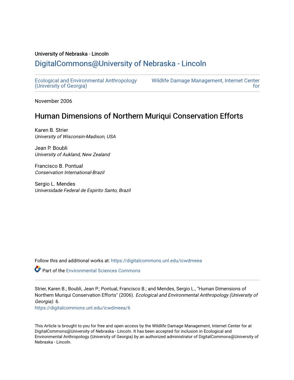Human Dimensions of Northern Muriqui Conservation Efforts
