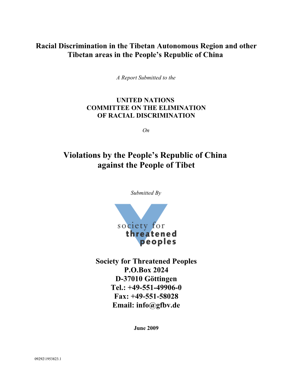 Violations by the People's Republic of China Against the People of Tibet