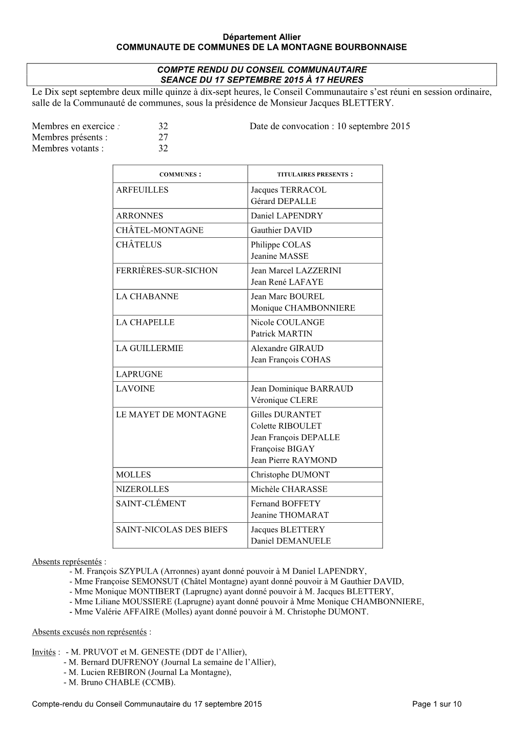 Département Allier COMMUNAUTE DE COMMUNES DE LA MONTAGNE BOURBONNAISE