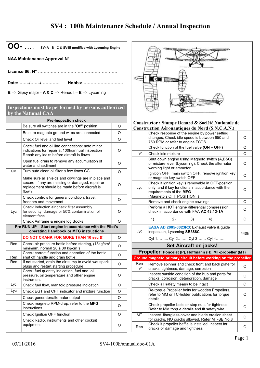 SV4 : 100H Maintenance Schedule / Annual Inspection