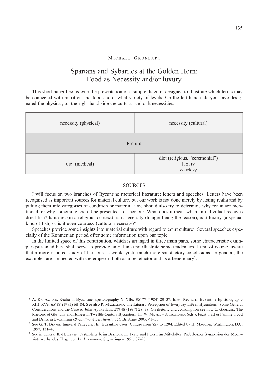 Spartans and Sybarites at the Golden Horn: Food As Necessity And/Or Luxury