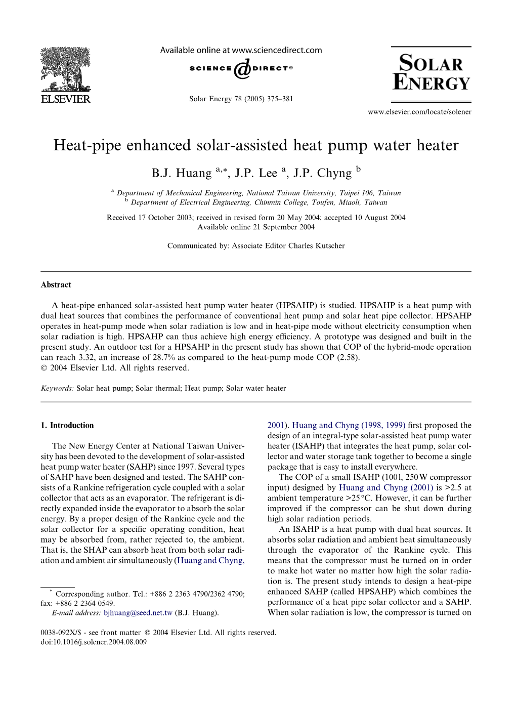 Heat-Pipe Enhanced Solar-Assisted Heat Pump Water Heater