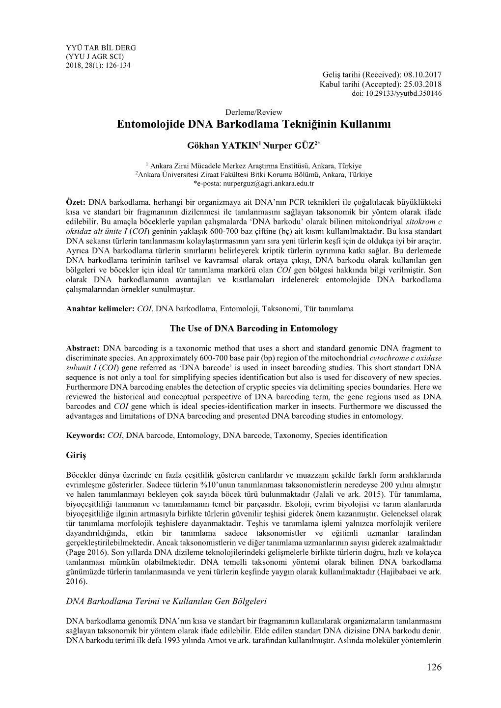 Entomolojide DNA Barkodlama Tekniğinin Kullanımı