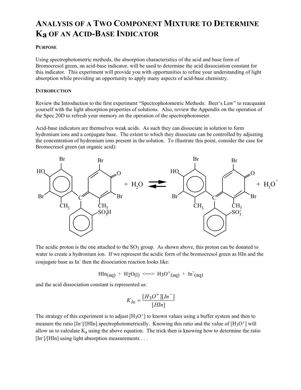 DETERMINATION of Ka of an ACID-BASE INDICATOR