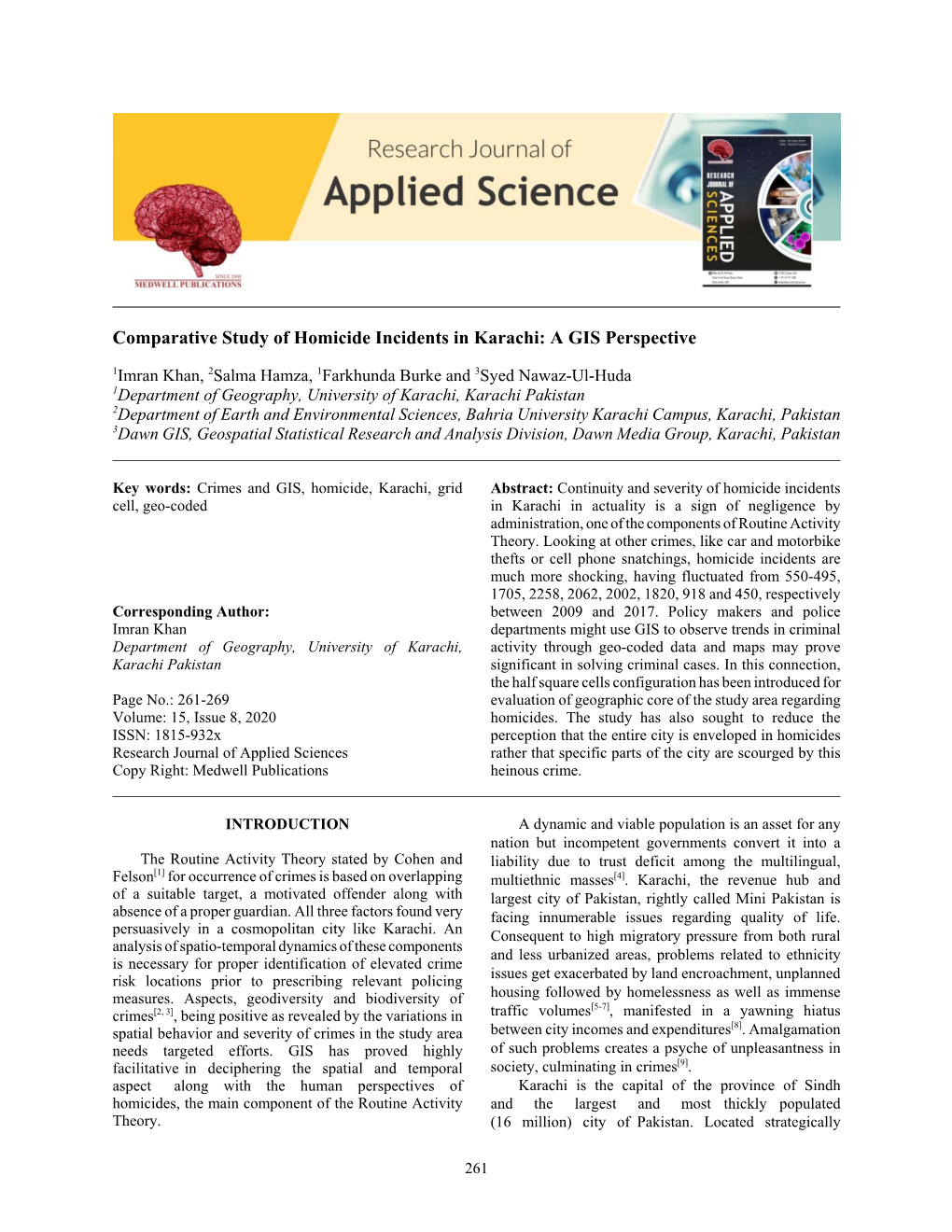 Comparative Study of Homicide Incidents in Karachi: a GIS Perspective