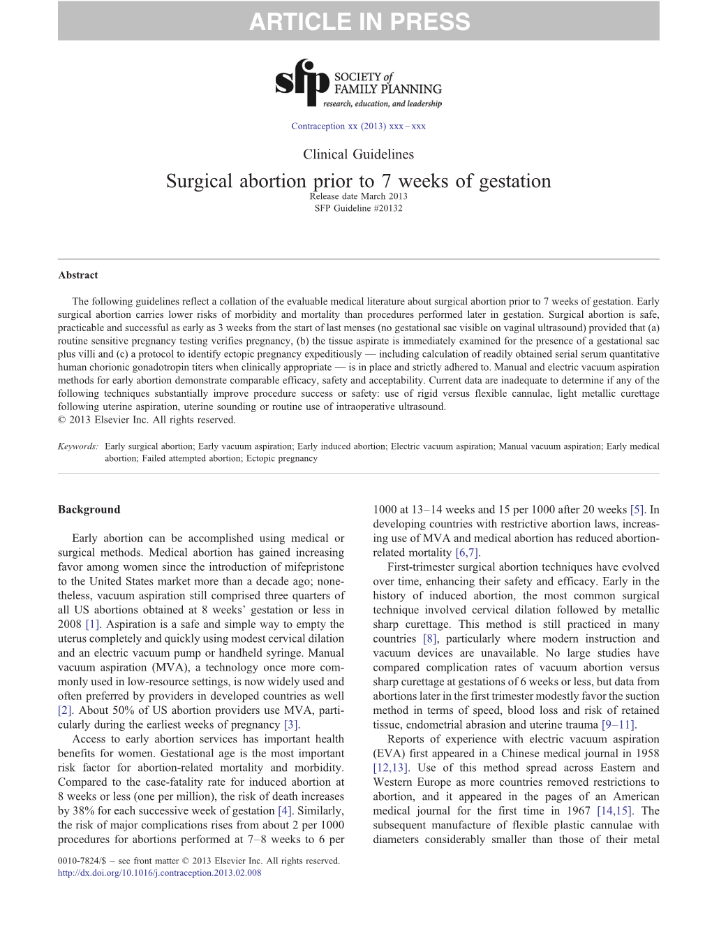 Surgical Abortion Prior to 7 Weeks of Gestation Release Date March 2013 SFP Guideline #20132