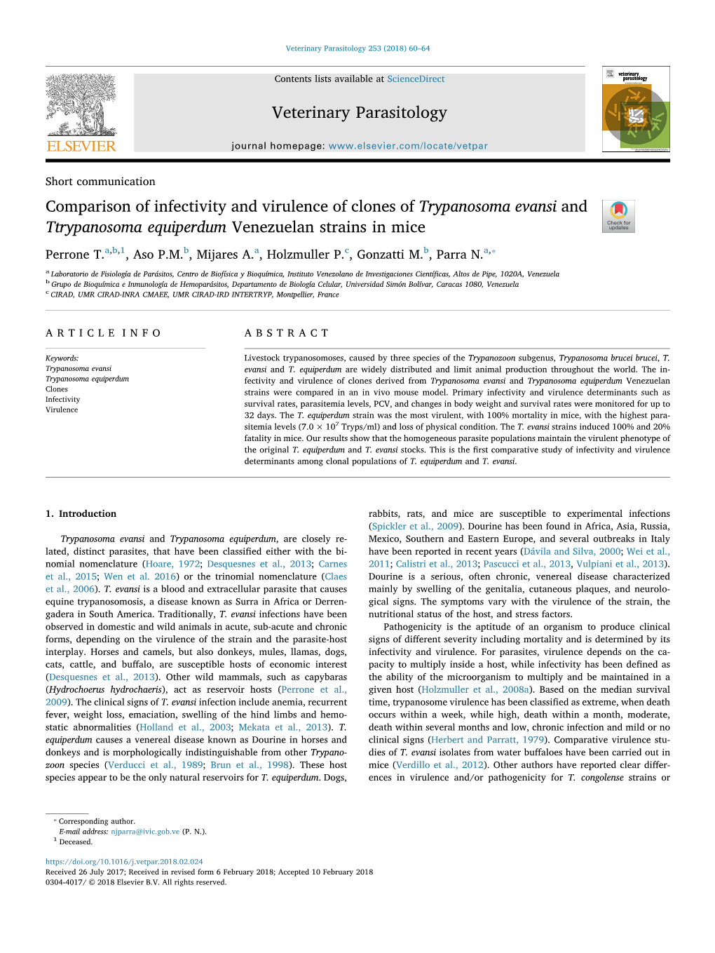 Comparison of Infectivity and Virulence of Clones of Trypanosoma