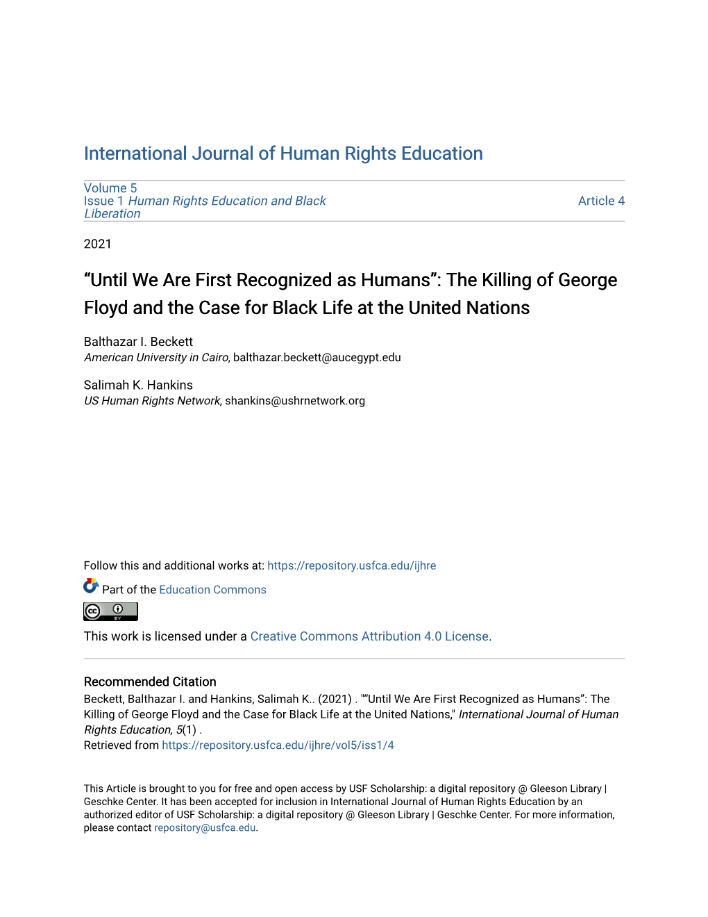 The Killing of George Floyd and the Case for Black Life at the United Nations