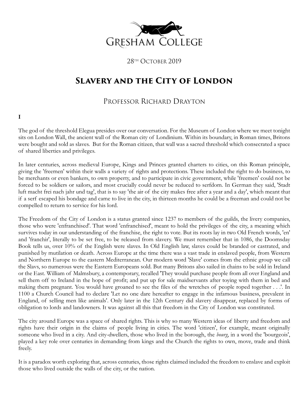 Slavery and the City of London