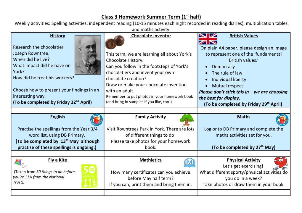 Year 4 Homework Autumn Term