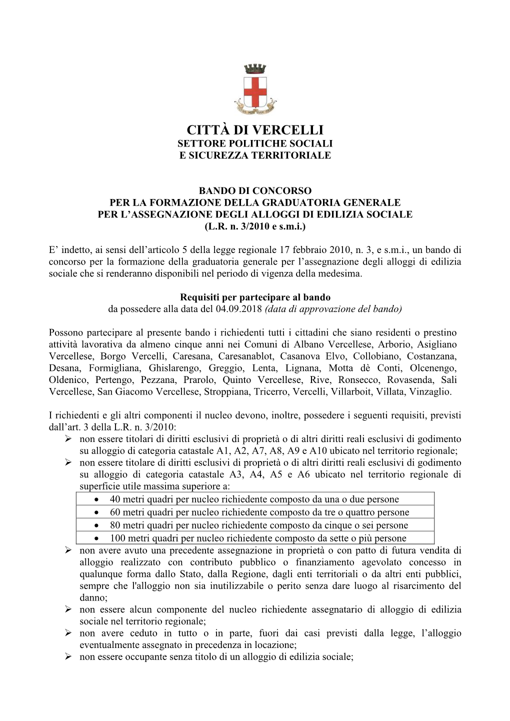 Bando Per L'assegnazione Di Alloggi Di Edilizia Sociale