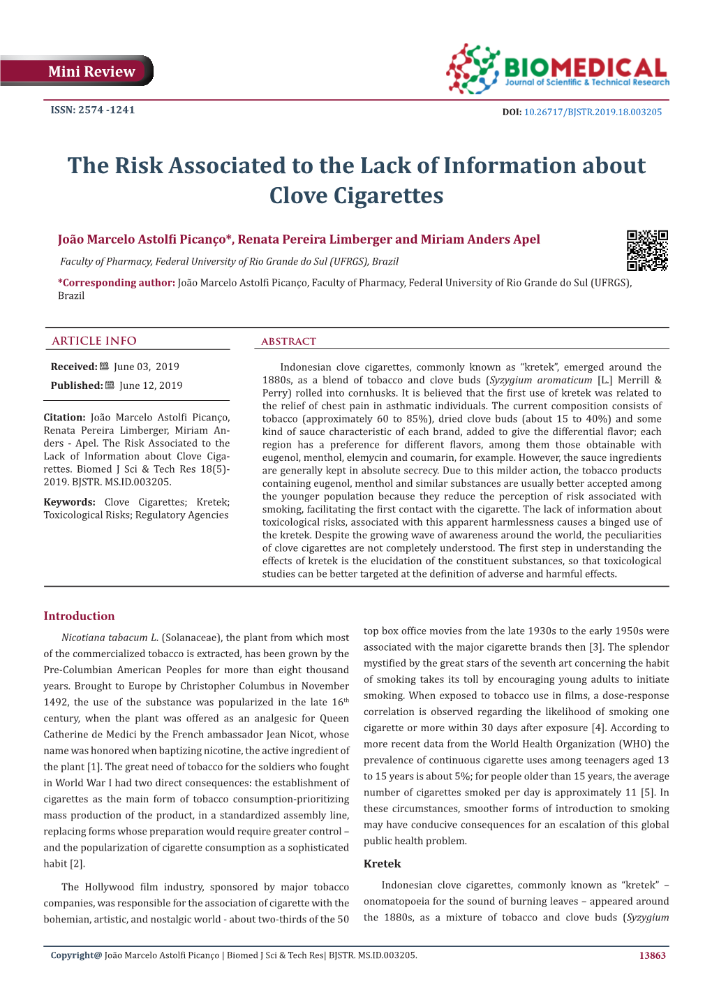 The Risk Associated to the Lack of Information About Clove Cigarettes