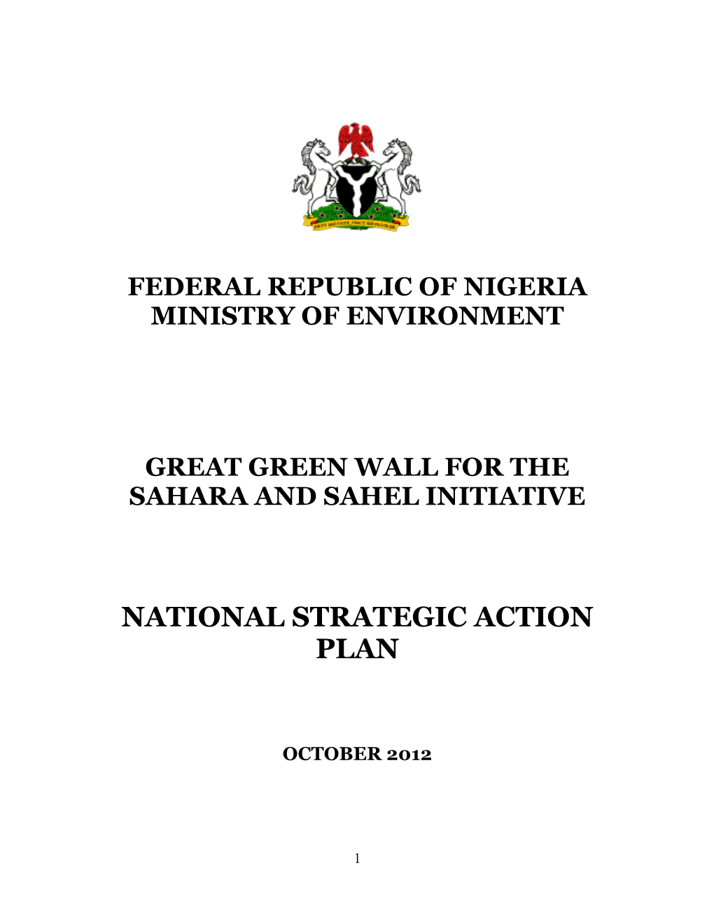 Great Green Wall for the Sahara and Sahel Initiative. National Strategic