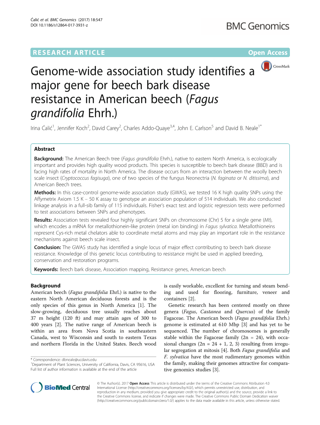 Fagus Grandifolia Ehrh.) Irina Ćalić1, Jennifer Koch2, David Carey2, Charles Addo-Quaye3,4, John E