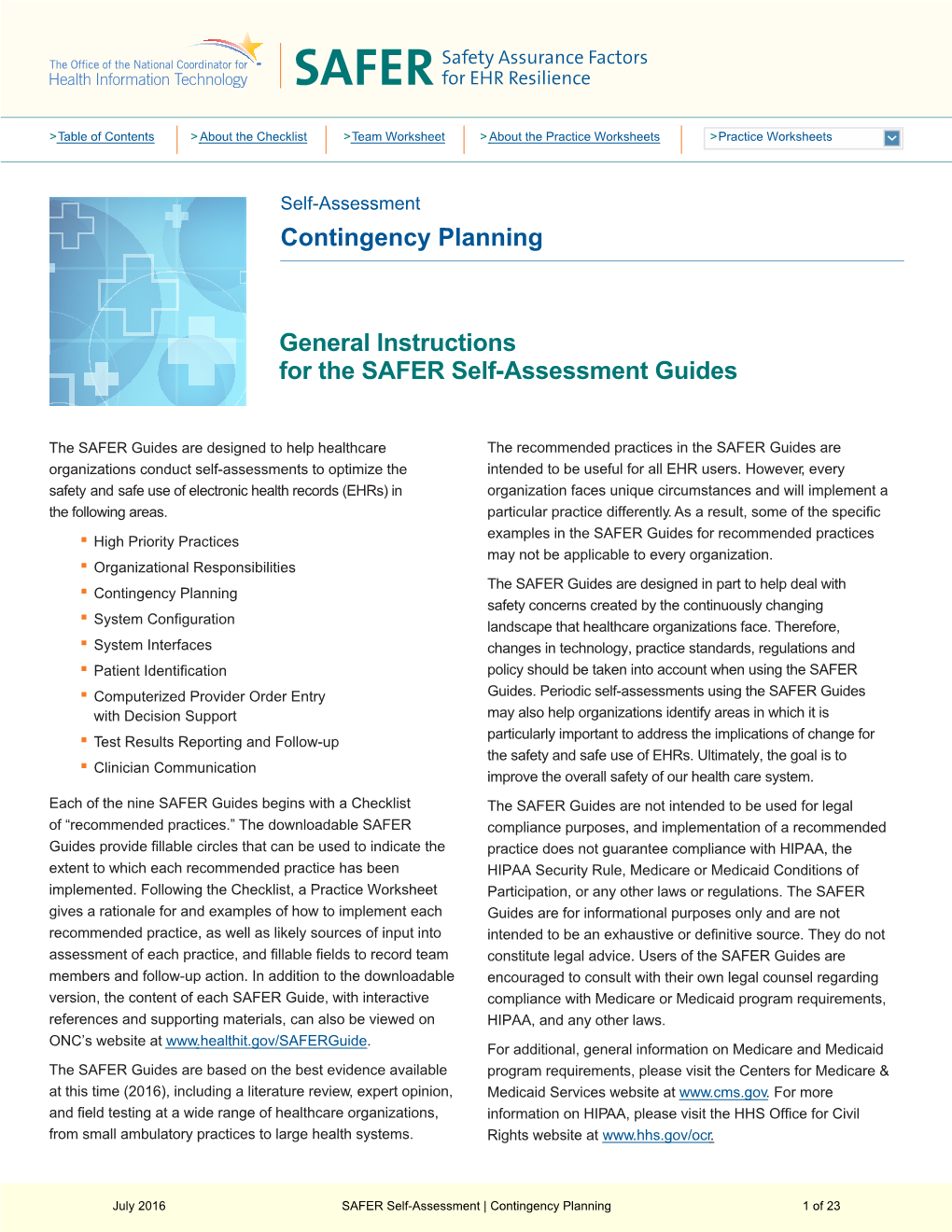 Self Assessment Contingency Planning