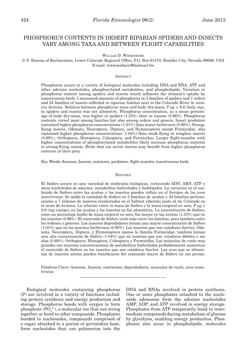 Phosphorus Contents in Desert Riparian Spiders and Insects Vary Among Taxa and Between Flight Capabilities