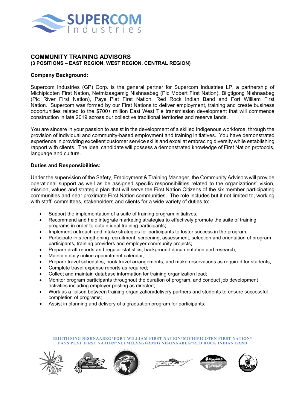 Community Training Advisors (3 Positions – East Region, West Region, Central Region)