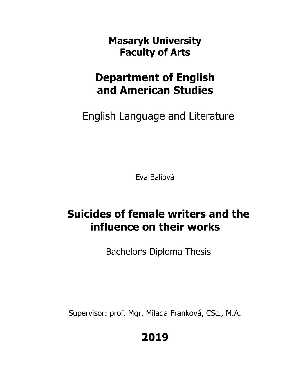 Department of English and American Studies English