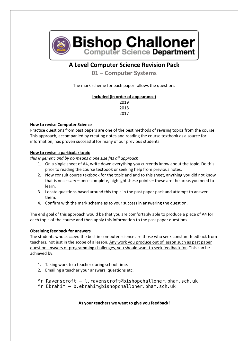 A Level Computer Science Revision Pack 01 – Computer Systems