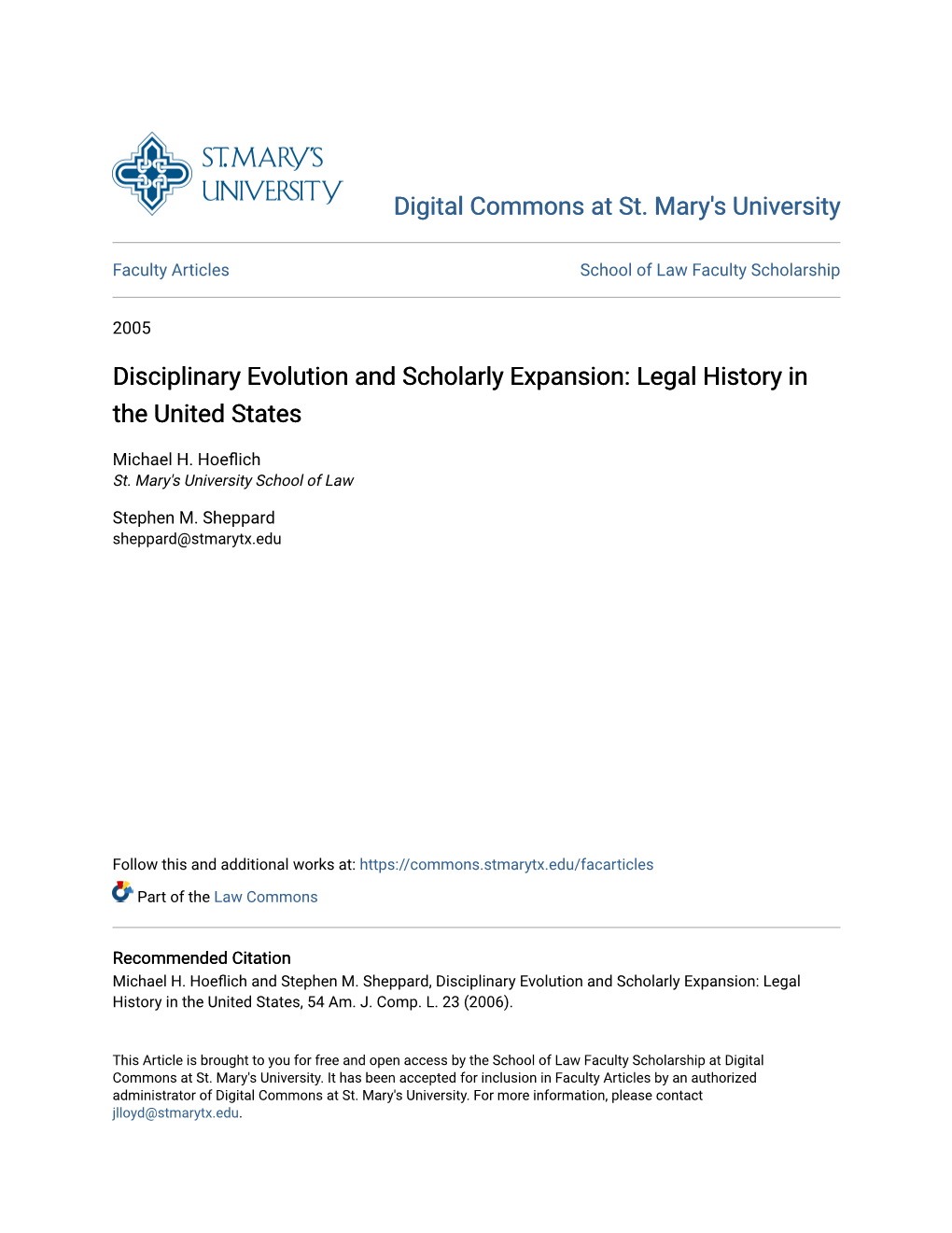 Disciplinary Evolution and Scholarly Expansion: Legal History in the United States