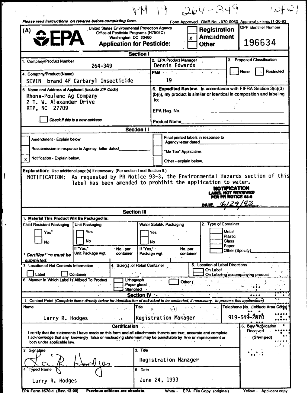 U.S. EPA, Pesticide Product Label, SEVIN BRAND 4F CARBARYL