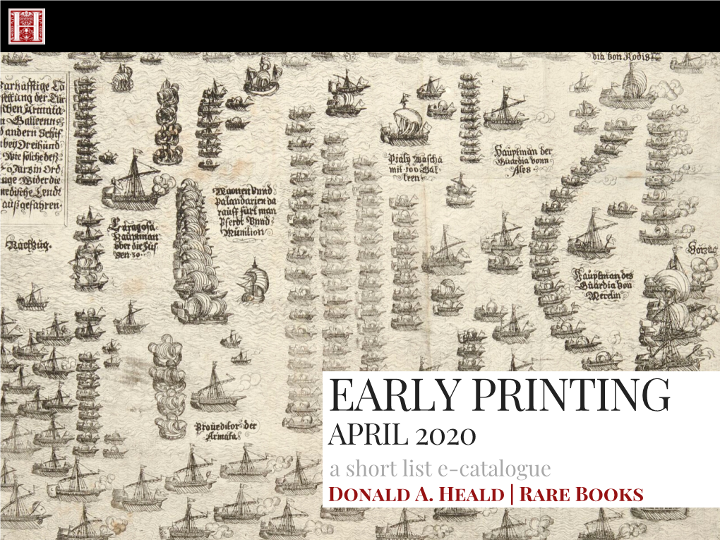 EARLY PRINTING APRIL 2020 a Short List E-Catalogue Donald A