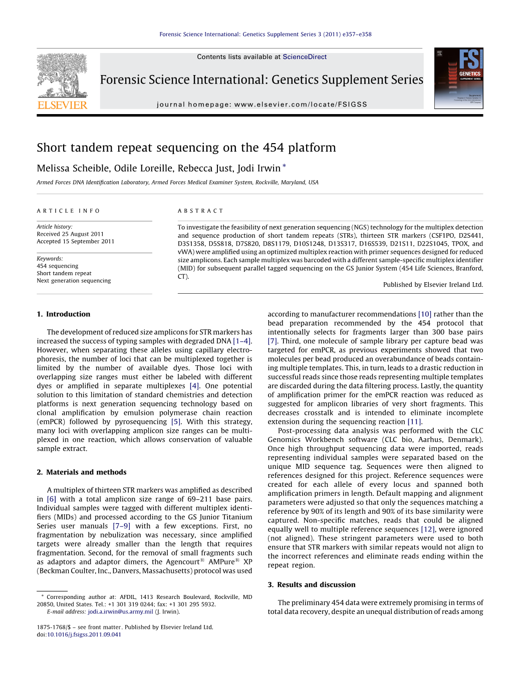 Short Tandem Repeat Sequencing on the 454 Platform