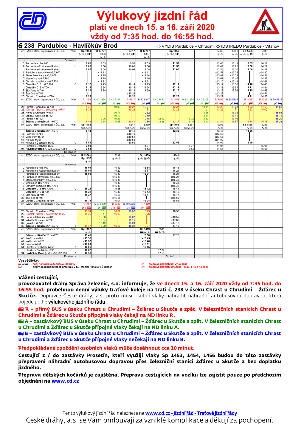 Výlukový Jízdní Řád � Platí Ve Dnech 15