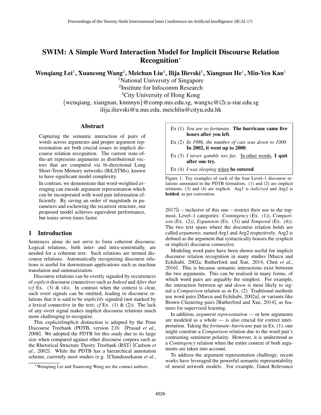 A Simple Word Interaction Model for Implicit Discourse Relation