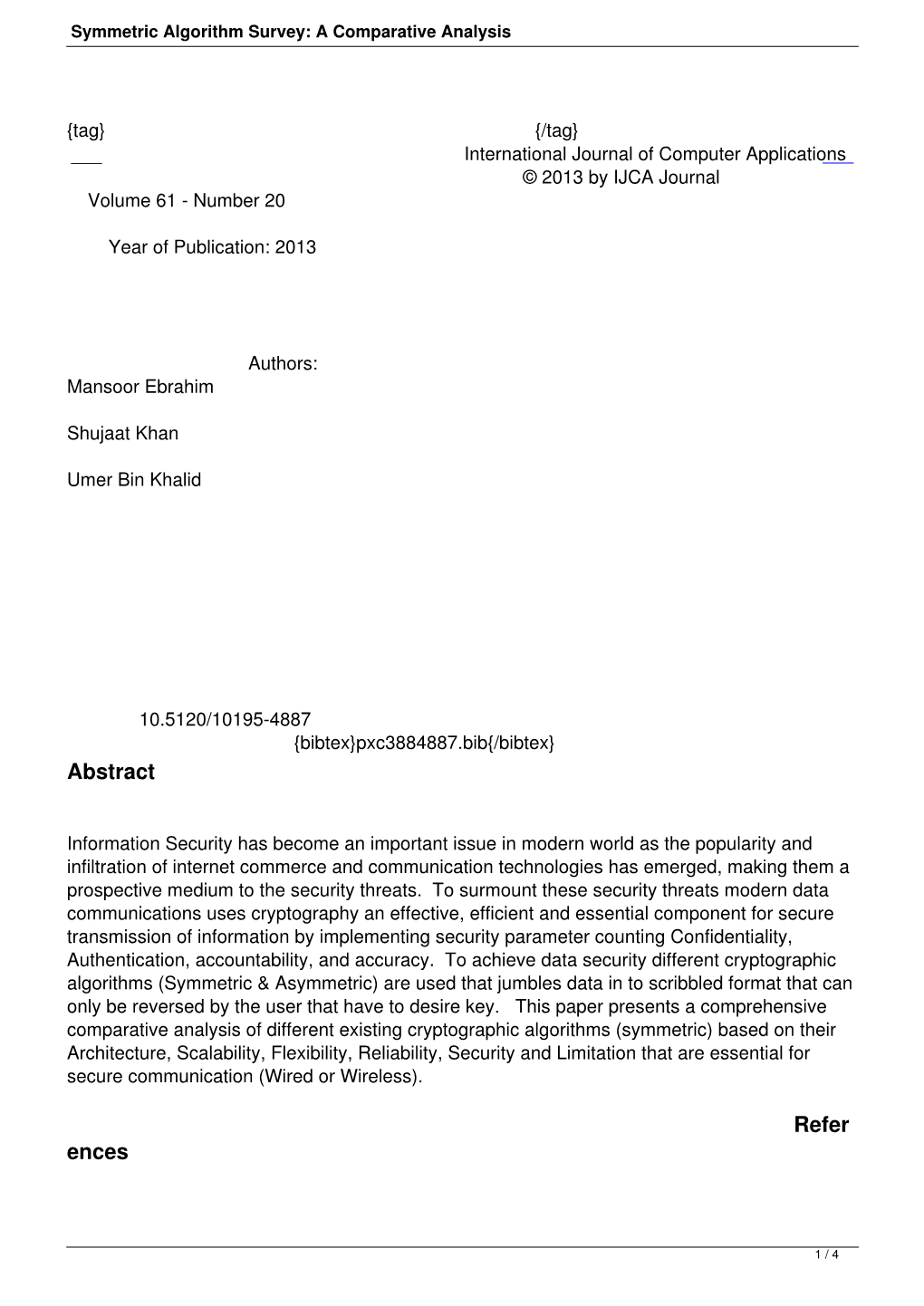 Symmetric Algorithm Survey: a Comparative Analysis