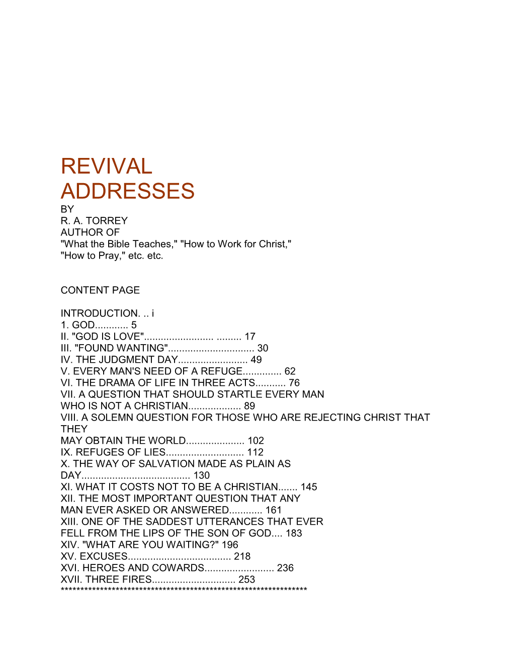 Revival Addresses by R