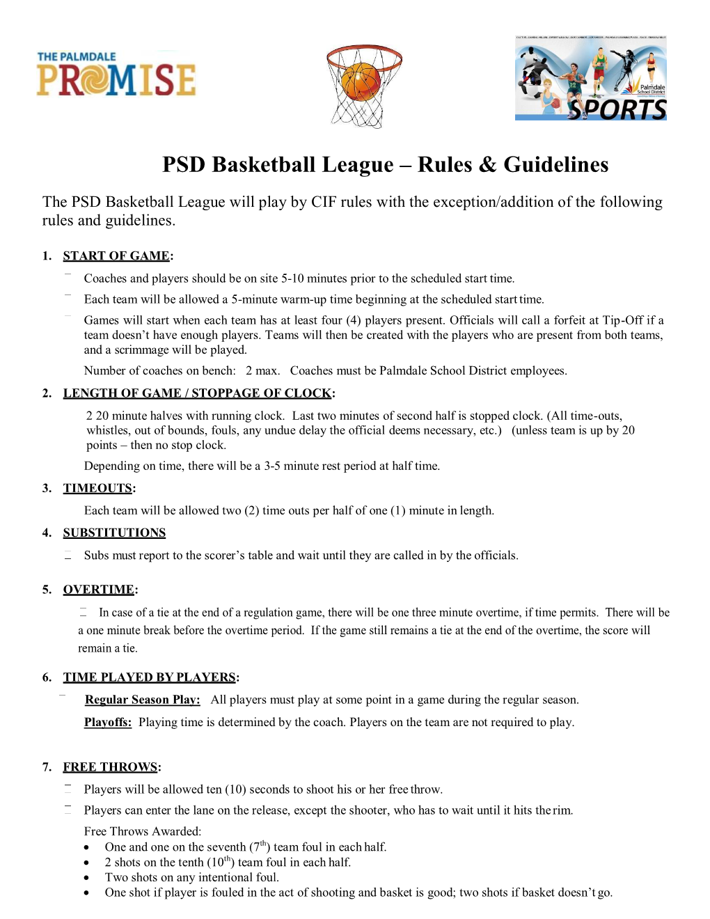 PSD Basketball League – Rules & Guidelines