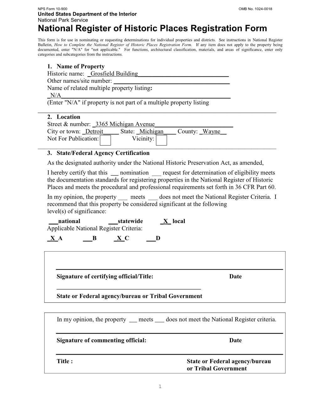 National Register of Historic Places Registration Form