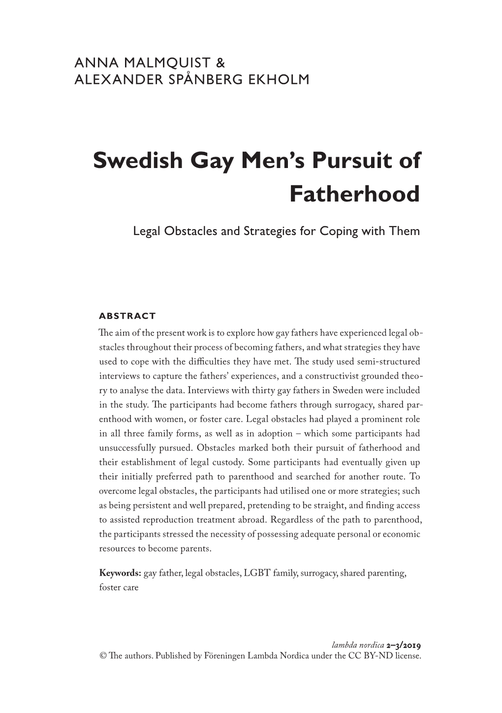 Swedish Gay Men's Pursuit of Fatherhood