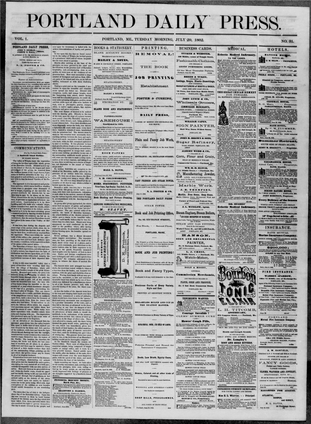 Portland Daily Press: July 29,1862