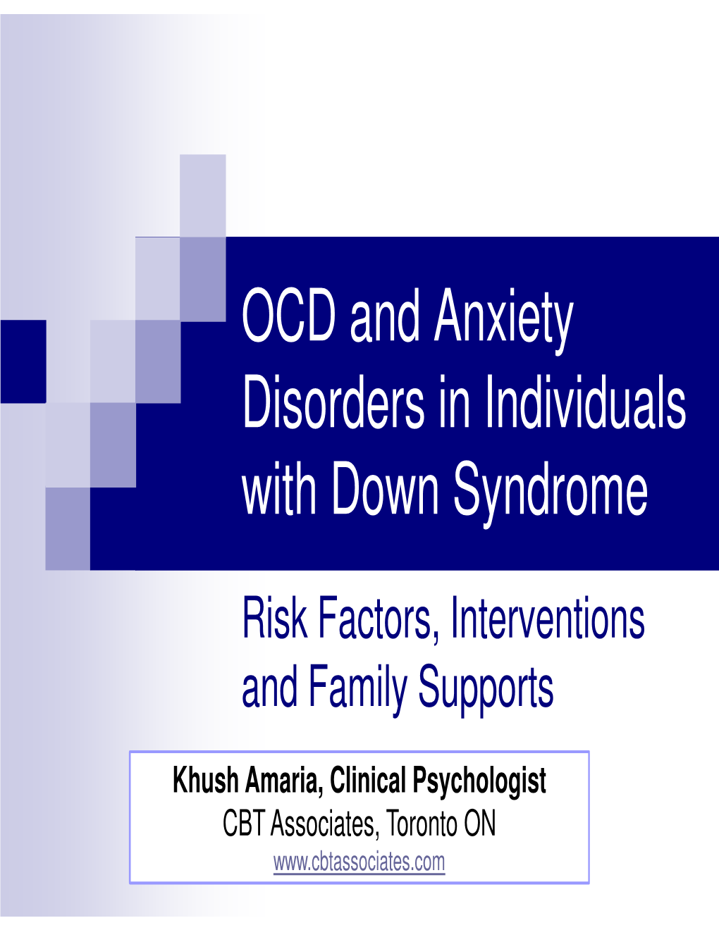 OCD and Anxiety Disorders in Individuals with Down Syndrome