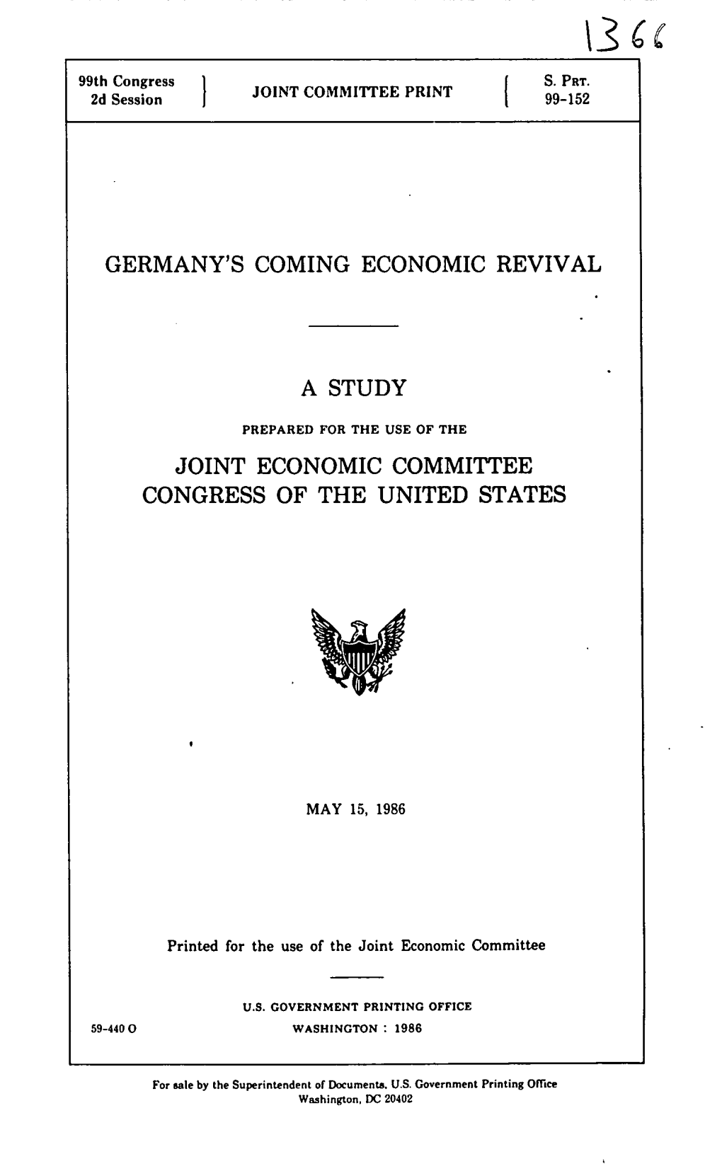 Germany's Coming Economic Revival a Study Joint Economic Committee Congress of the United States