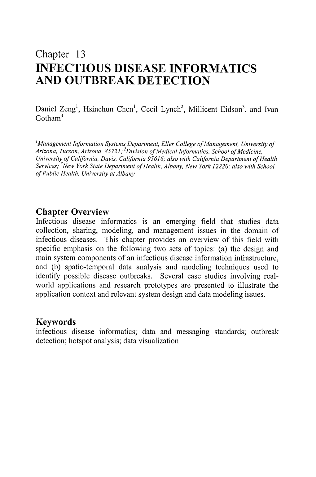 Infectious Disease Informatics and Outbreak Detection