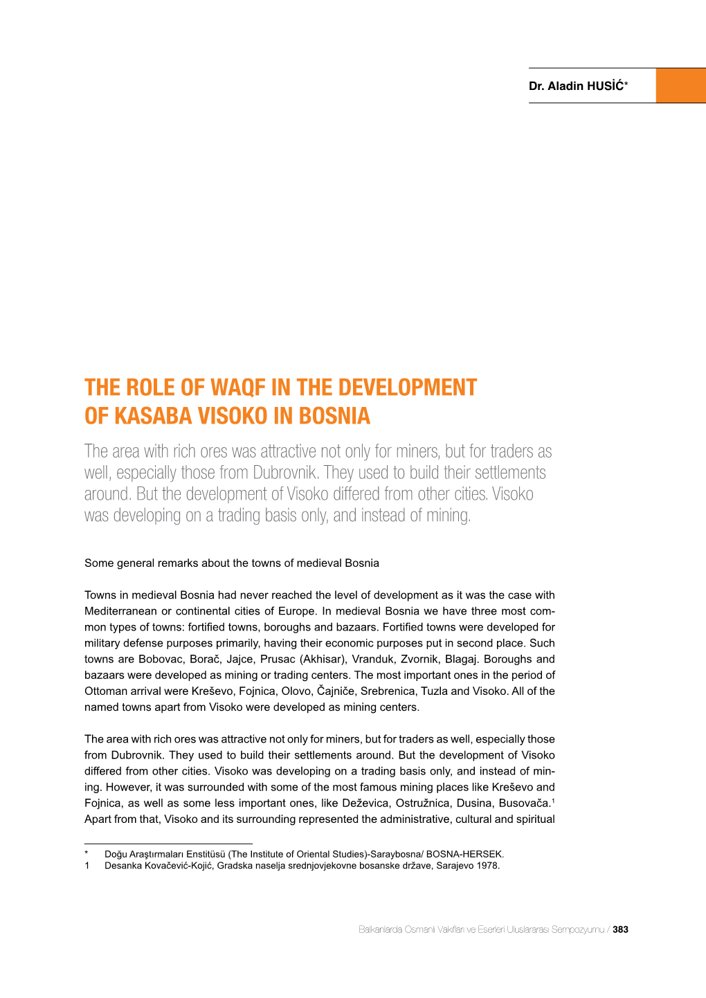 The Role of Waqf in the Development of Kasaba