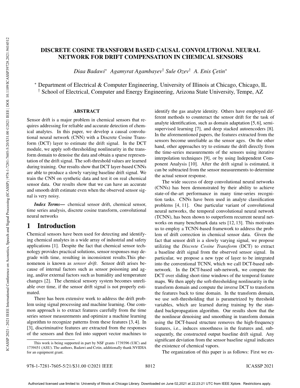 Discrete Cosine Transform Based Causal Convolutional Neural Network for Drift Compensation in Chemical Sensors