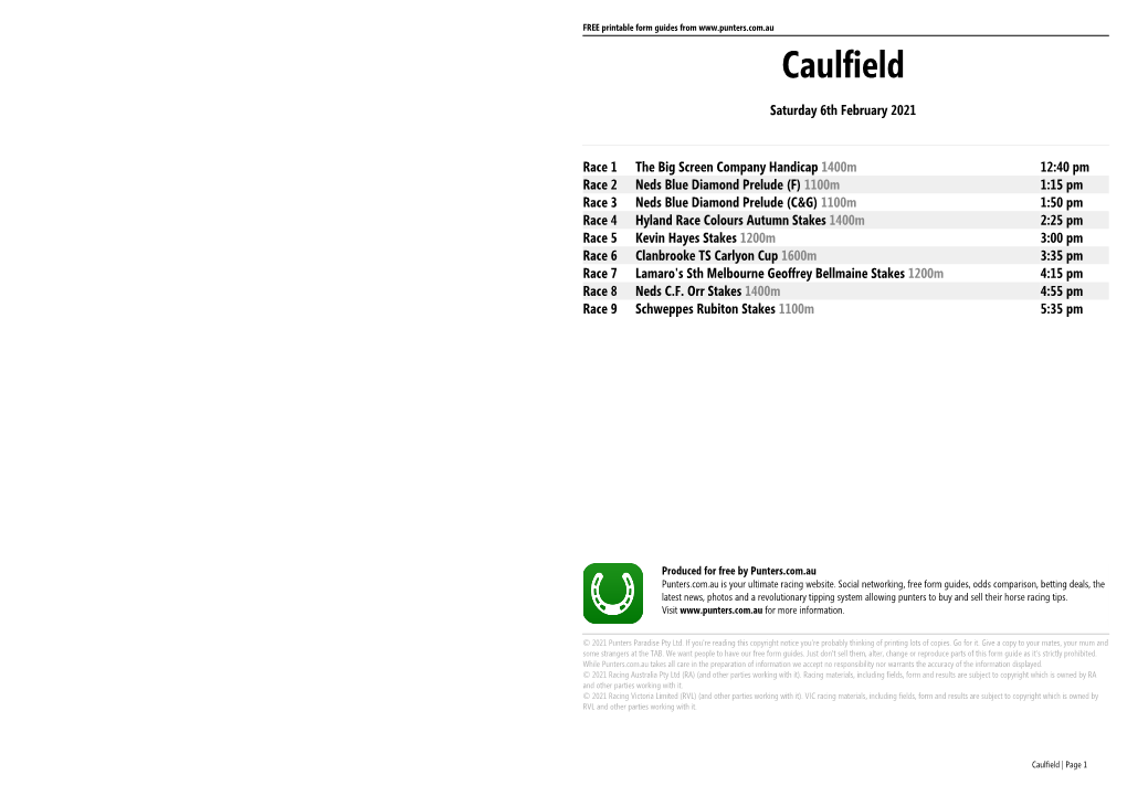 Caulfield Printable Form Guide