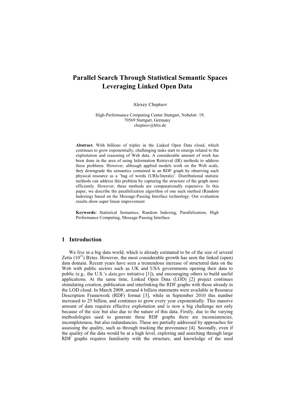 Parallel Search Through Statistical Semantic Spaces Leveraging Linked Open Data