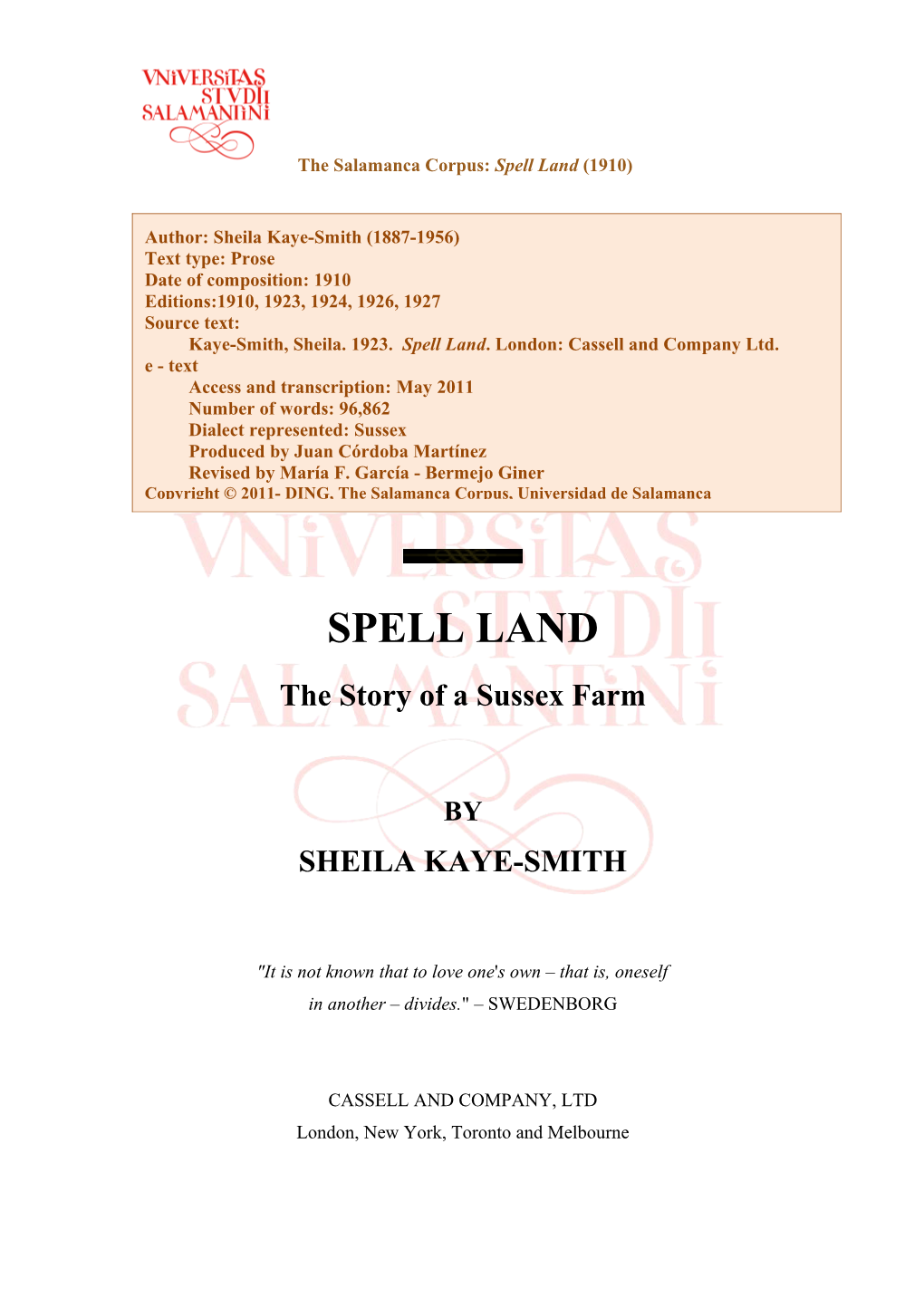 The Salamanca Corpus: Spell Land (1910)