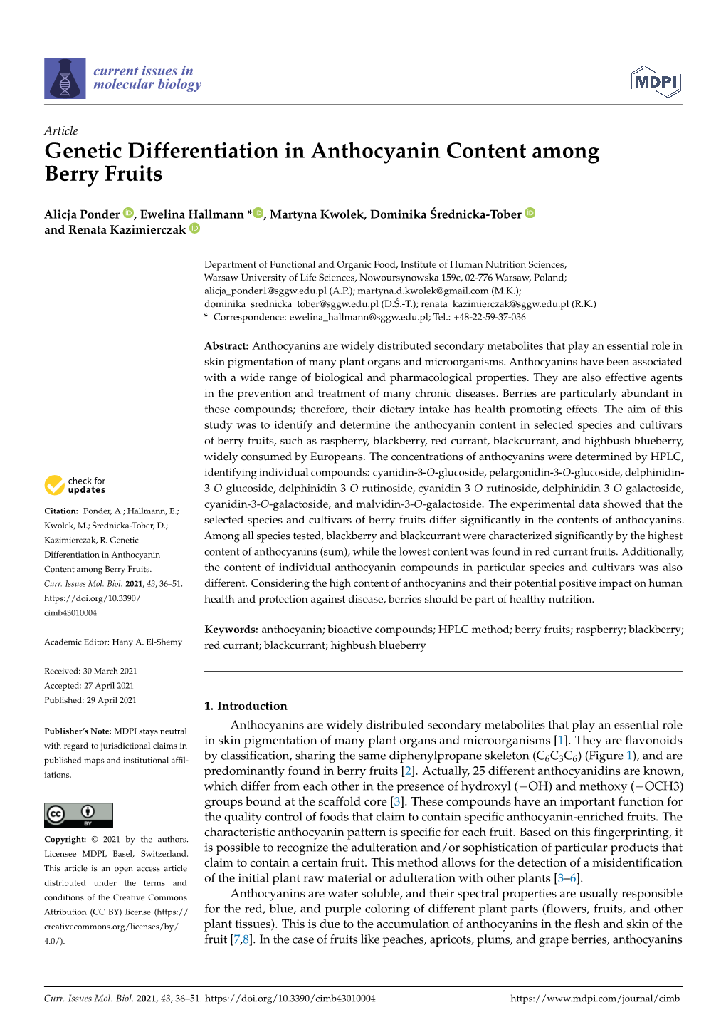 Genetic Differentiation in Anthocyanin Content Among Berry Fruits