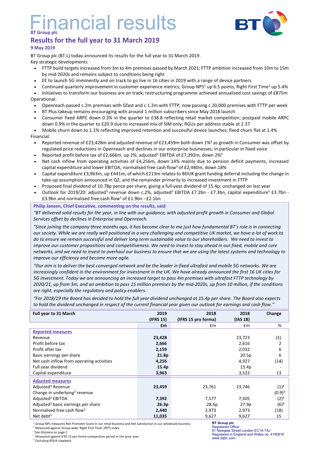 Financial Statements) Specific Items Resulted in a Net Charge After Tax of £452M (2017/18: £741M)